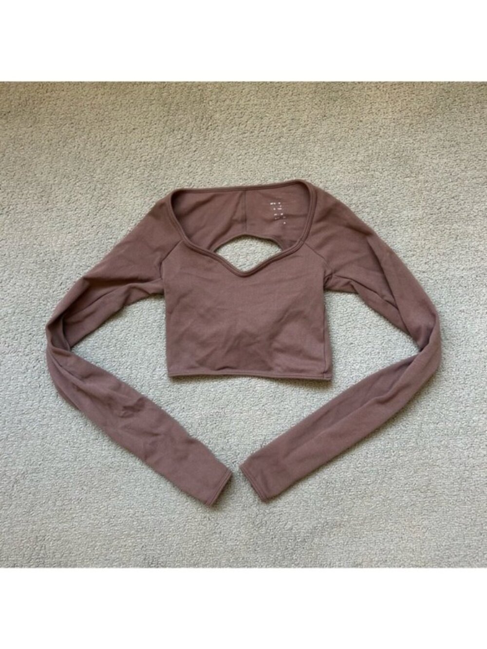 Glassons Women’s Top Brown Ribbed Twist Back Long Sleeve Crop Knit Top